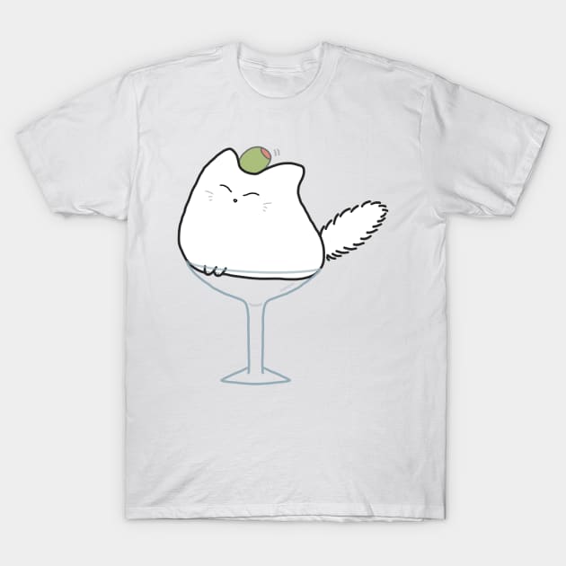 Martini Cocktail Drink Cat White Fluffy Anime Kawaii Minimal Funny Neko T-Shirt by Marinaaa010